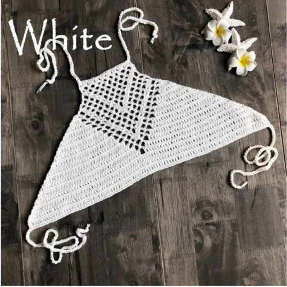 🕊️ORANGE Hippie Halter Hollow Crochet Bikini Top NEW!🕊️ - Picture 6 of 7